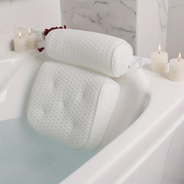 TEMU 1pc Spa-like Bathtub Pillow With Non-slip Suction Cups For Neck And Back Support Bathroom Accessories Bath/bathroom Accessories