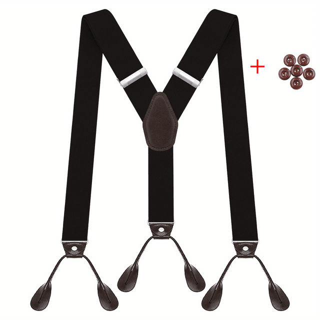 TEMU 1pc Vintage Suspenders For Men Wedding Party Tuxedo, 1.38inch Wide Y-back 6 Pu Leather Trimmed Button End, Adjustable Elastic Suspenders Braces, Gifts For Men Dad Husband