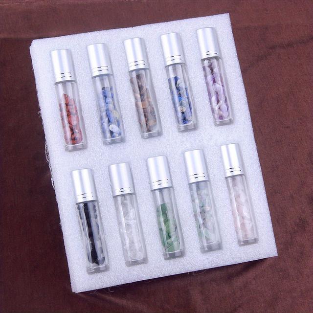 TEMU 10 Piezas Botellas de Vidrio con Rodillo de Piedras Preciosas, Botellas Roll-On de 10ml, Bolas de Rodillo para Joyería y Abalorios