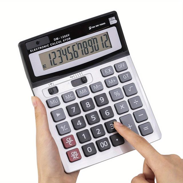 TEMU Large Display Desktop Calculator With Easy-press Big Buttons, (battery & Solar), 12-digit Office Calculator