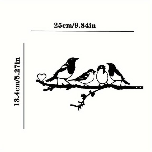 TEMU 1 Stück Vier Vögel Auf Ast Stahl Silhouette Metall Wandkunst Hof Terrasse Outdoor Statue Pfahl Dekoration Für Geburtstage