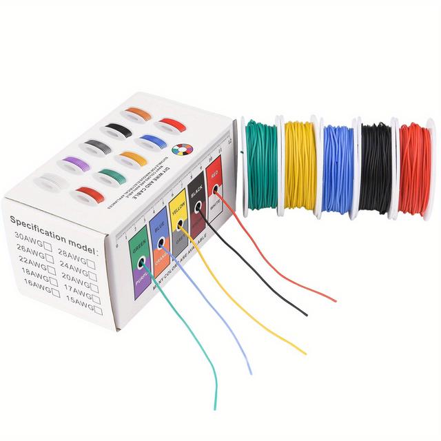 TEMU 28 Awg Electrical Wire 28 Gauge Copper Wires Flexible Electric Wire Kit Od:1.2mm, 5 Colors 32.8ft/10m Each, Diy/automotive/home/power Wiring Kit