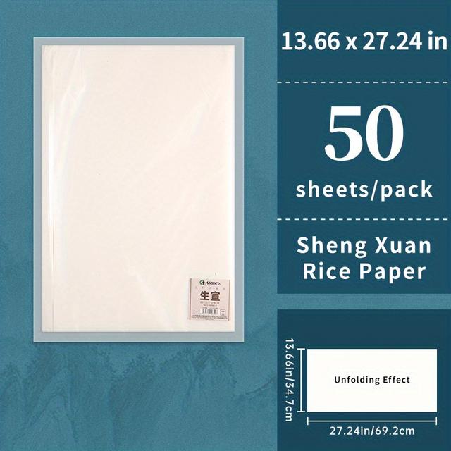 TEMU 50 Sheets Rice Paper () For & Oriental Painting, Ink Drawing, Chinese Calligraphy Writing, Watercolors, Art Supply For Crafts, Beginner, Artist, Professional