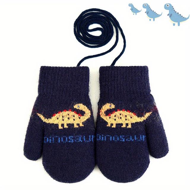 TEMU 1pair Warm, Thickened, And Plush. Winter Gloves With Hanging Rope For Children Aged 2 To 11, Kindergarten