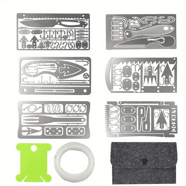 TEMU A Set Of 6 Outdoor Multi-functional Fishing Tool Cards, Suitable For Outdoor Fishing, Hunting, And Hiking, With Fishing Line For Camping And Survival .