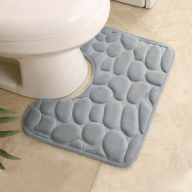 TEMU 1pc Grey Memory Foam Bath Mat | Absorbent, Soft, Non-slip U-shaped Bathroom Rug, Comfortable, Home Decor & Additions For Living Room, Kitchen, Bedroom, Christmas Halloween