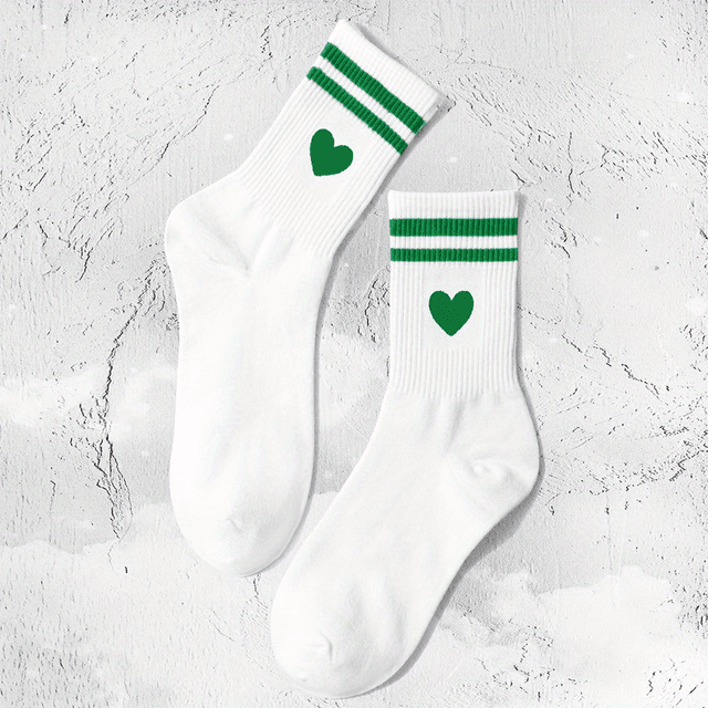 TEMU 1 Paar Damen-Mid-Calf-Socken mit Streifenkragen & – 95 % Polyester, 5 % Spandex, Atmungsaktive Stretch-Stricksocken für Freizeitlook, Valentinstagsgeschenk für Sie