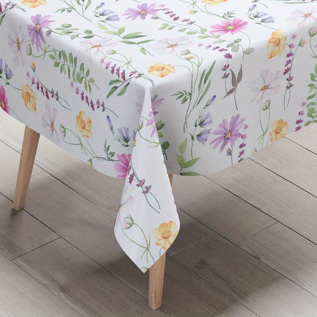 TEMU 1 Stück Wasserfarben Blumen Frühling & Sommer Tischdecke, Gelb Weiß Lila Margerite Druck, Polyester Rechteckige Tischdecke für Party, Picknick, Abendtisch Dekoration