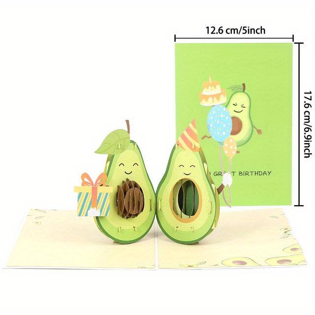 TEMU 1pc Handcrafted 3d Pop-up Avocado Birthday Greeting Card, Geometric Pattern, , With Envelope For