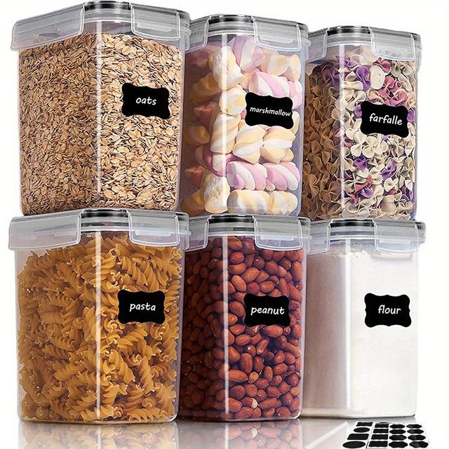 TEMU 2/6pcs Cereal Storage Container Set 1.6l / 54oz, For Cereal,flour,sugar,baking Supplies, Plastic Airtight Food Storage Containers,with Labels