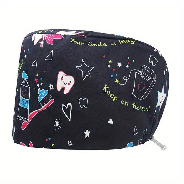 TEMU Gorro de trabajo con estampado de dibujos animados, gorro quirúrgico ajustable, elástico y conveniente, gorros de enfermera para mujeres y hombres