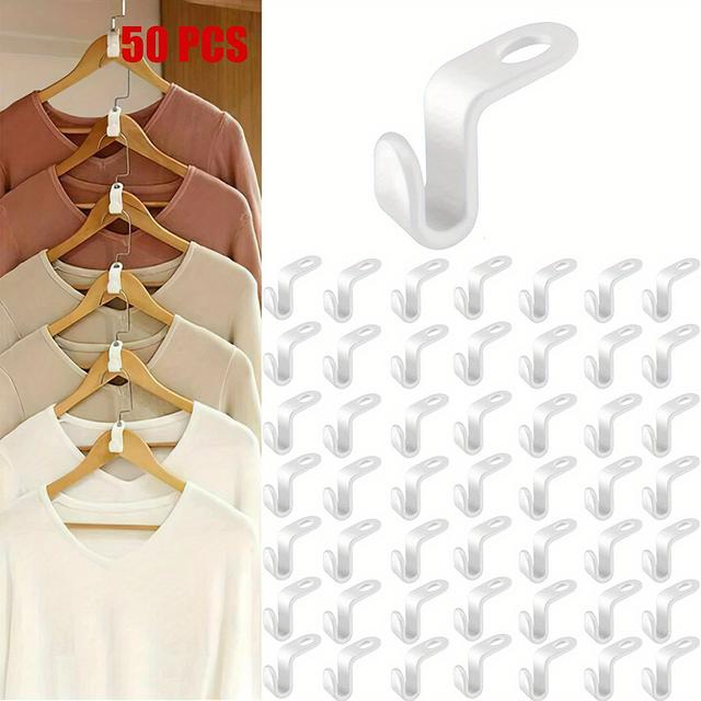 TEMU 50pcs/set Plastic Clothes Hanger Connector Hooks, Durable Heavy Duty Hooks For Clothes, Household Space Saver For Clothes Organization Of Closet, Wardrobe, Home, Dorm, Essential