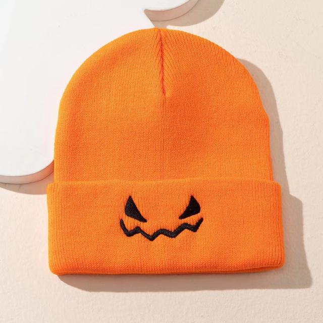 TEMU 1 Stück Modischer Gehörschutz, Winddicht, Gestrickt, Einfarbig, Beanie-Mütze Mit Halloween-Kürbis-Stickerei Für Männer Und Frauen