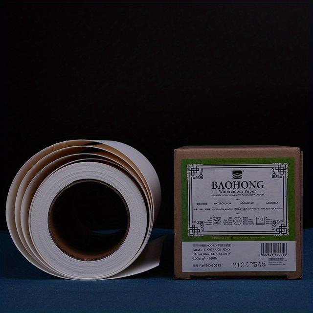 TEMU Bao Hong 300G Roll Watercolor Papier, 37Cm Breed, Gemaakt van 100% Zuivere, Academy Grade, 10 Meter Lang, Kan Worden Geknipt naar Maat met Fijne, Middelmatige of Teksten.