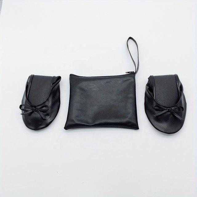 TEMU Women's Portable Ballet Flats, Bowknot Rollable Soft Sole Wedding Flat Shoes, Comfy Dancing Flat Shoes With Purse Bag