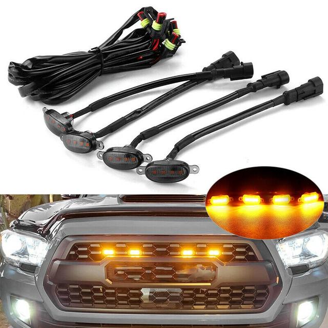 TEMU Set Of 4 Amber Smoked Lens Decorative Lights For Front Grille Of Off-road Vehicles, Without Battery