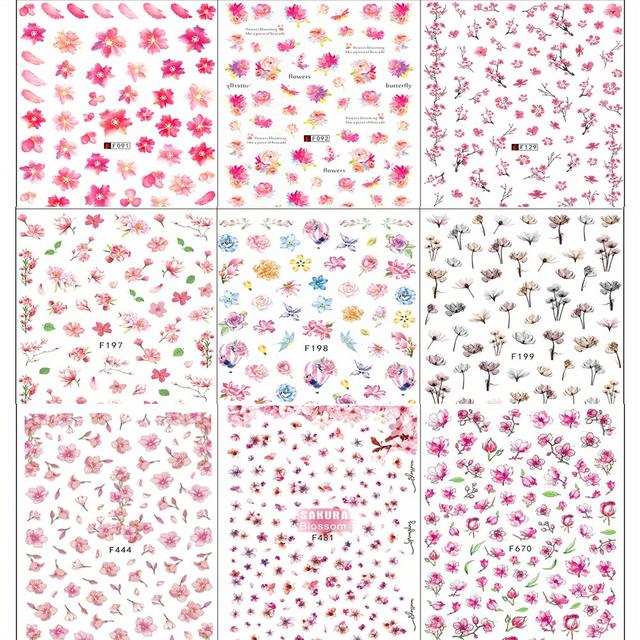 TEMU 9 Pieces Sweet Peach And Plum Nail Art Stickers For Women And Girls - Easy To Apply And Long-lasting