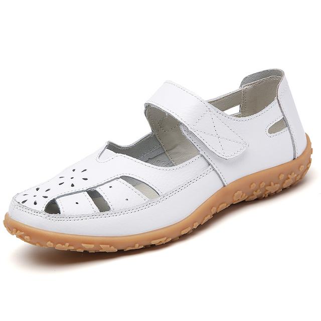 TEMU Women's Cut-out Flat Sandals, Solid Color Soft Sole Hook & Loop Walking Shoes, Casual Non Slip Closed Toe Shoes