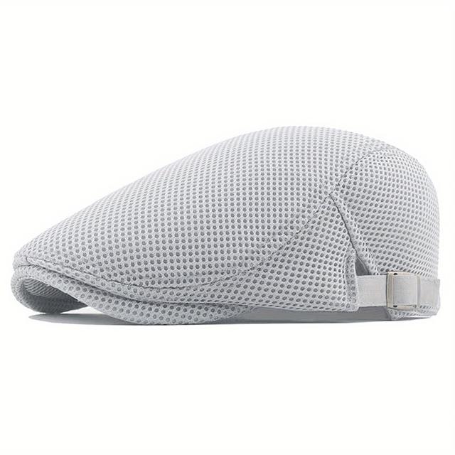 TEMU 1 Men&;s Breathable Mesh Beret Hat - Casual Summer Style, 100% Polyester With Adjustable Leather Strap For Fit