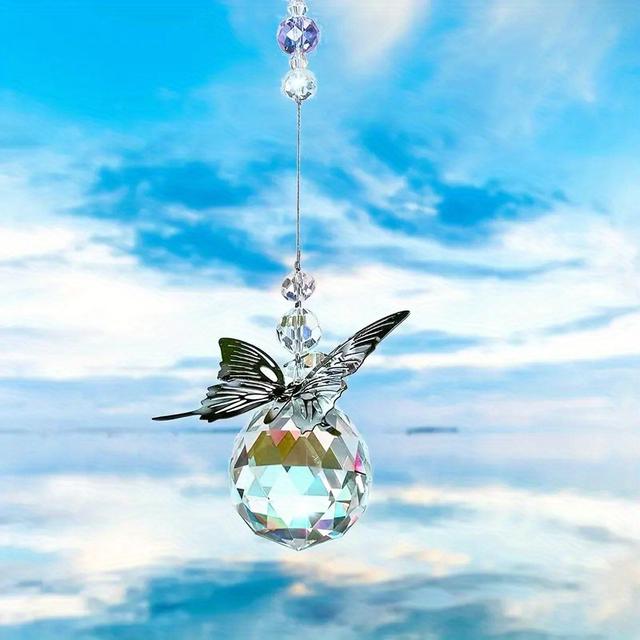 TEMU 1pc Colgante de mariposa Colgante de cristal Atrapasol Decoración del hogar Regalo de San Valentín Regalo de cumpleaños Colgante de ventana interior