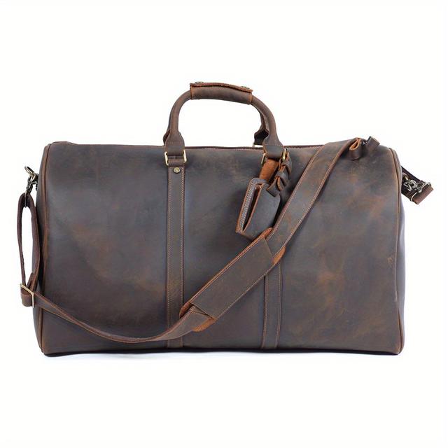 TEMU Xxl 23'' Full Grain Genuine Leather Travel Duffel Bag Classic Retro Style Gym Bag Weekender Bag Large Capacity Overnight Duffle Bag For Men Vintage