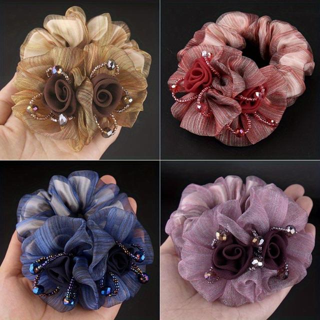 TEMU 3/4pcs Crystal Organza Scrunchies Decor Hair Tie Elegant Ponytail Bun Holder Hair Rope Women Female Hair Accessories