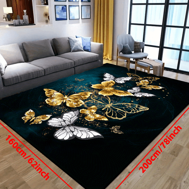 TEMU 1pc Elegante Schmetterlingsdruck-Teppich, Wohnzimmer-Teppich Couchtisch Bodenmatte, Studie Schlafzimmer Nachttisch Home Decor, Rutschfeste Bodenmatte, Maschinenwaschbar