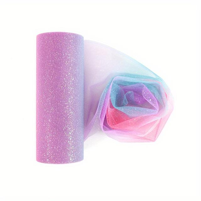 TEMU 1 role, 10yard 15cm/6inch duhový třpytivý tyl role flitrový křišťál Organza Průsvitná látka DIY řemeslná sukně Domácí svatební dekorace