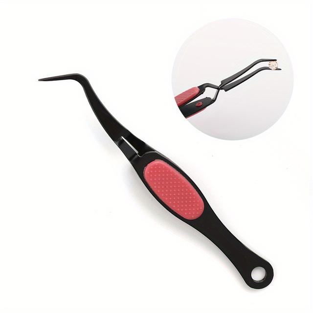 TEMU The Hobbyworker 12cm czarna pęseta z odwróconym klipsem ze stali nierdzewnej pęseta z miękkim uchwytem zakrzywiona pęseta z cienką końcówką dla majsterkowiczów narzędzie jubilerskie z koralikami