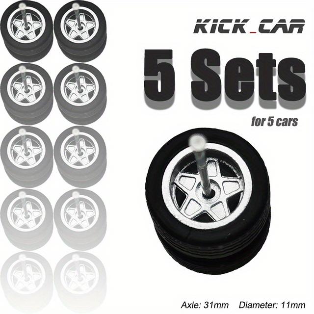 TEMU Kicarmod Model 1/64 Wheels With Rubber Tires Toy Car Diecast Miniature Parts Modified (5 Sets For 5 Cars)
