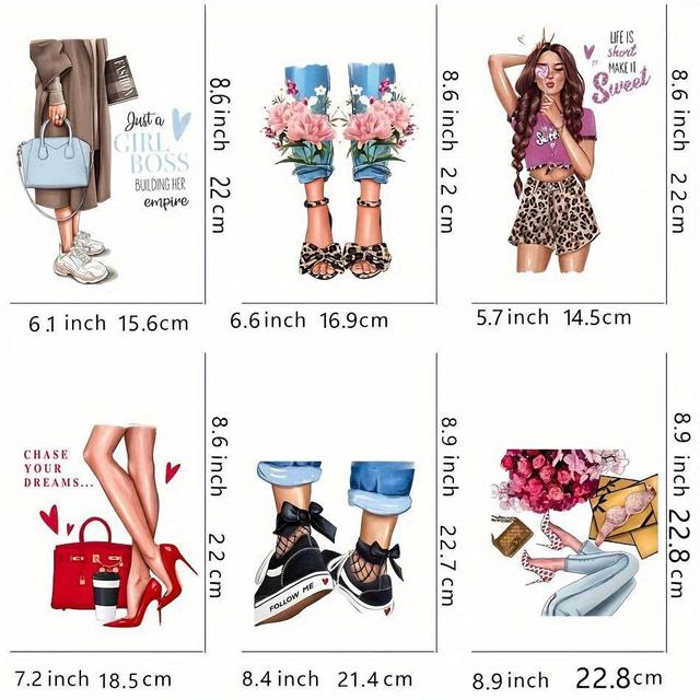 TEMU 6pcs Iron-on Transfer For Clothing Fashion Lady Diy Washable Women T-shirts Thermo Adhesive Patches Stickers Appliqued