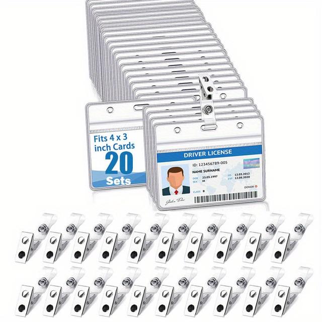 TEMU 10sets/20sets Clip On Name Name Badge With Clip Waterproof Pvc Id Badge Holder Transparent Name Tag Holder With Seal And Metal Badge Clip For Teacher Student Worker