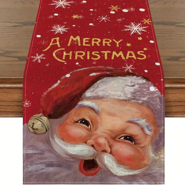 TEMU 1 Stück, Roter Weihnachtsmann-Glocken- Tischläufer "Frohe Weihnachten", Saisonale Küchen- und Esstischdekoration für Outdoor-Hauspartys 13x72 Zoll