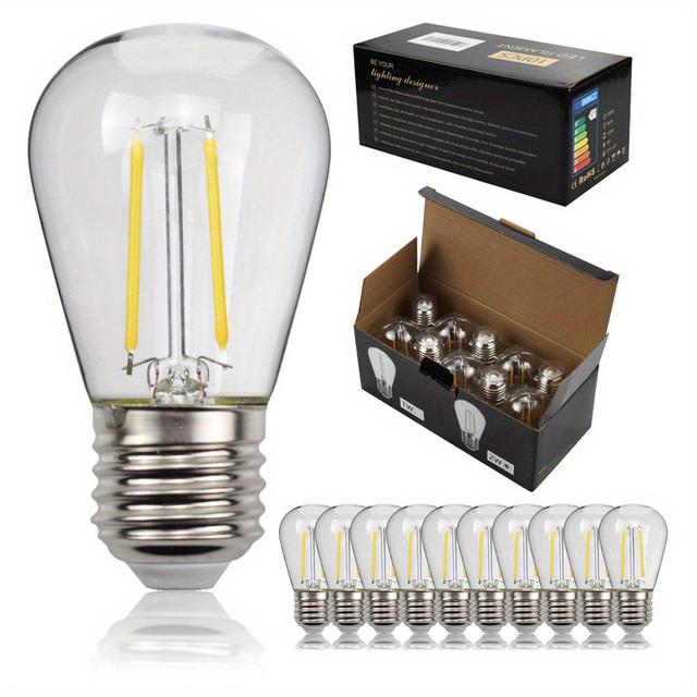 TEMU 10pcs E27 Vintage Amber Led Bulbs, 2w & 1w S14 Pear-shaped Non-dimmable, 2700k Warm White, Compatible With 220-240v, With Switch Control For Indoor Pendant & Decorative Lighting