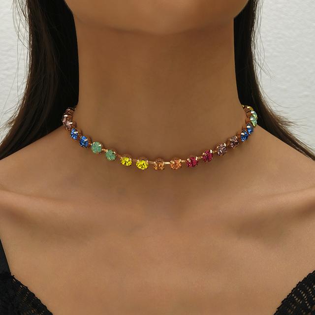TEMU Simple Geometric Multicolor Rhinestone Choker Neck Decoration Party Favors Jewelry