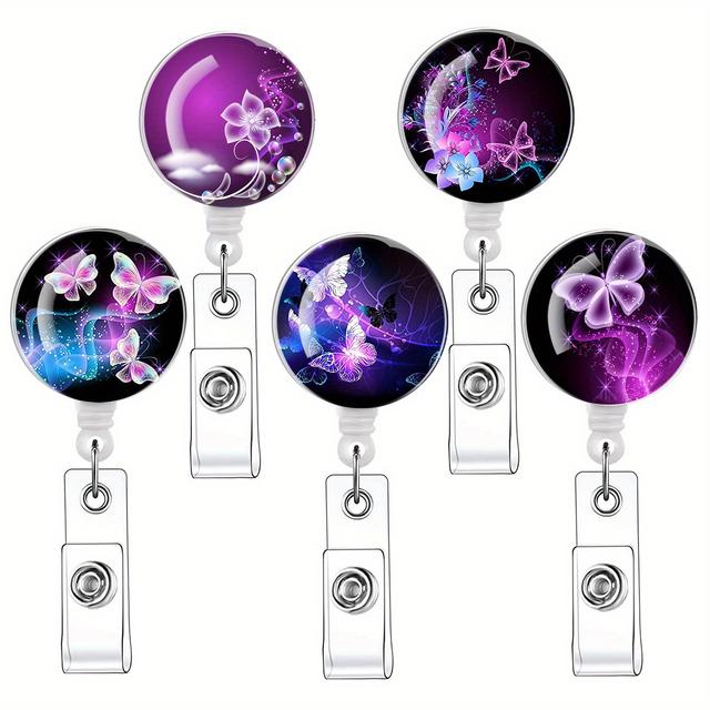 TEMU 5pcs Butterfly Print Badge Reels Retractable Badge Holders, Id Badge Holder Retractable Clip, Funny Badge Reel Cute Badge Reel Nurse Accessories For Work Nursing Student Must Haves