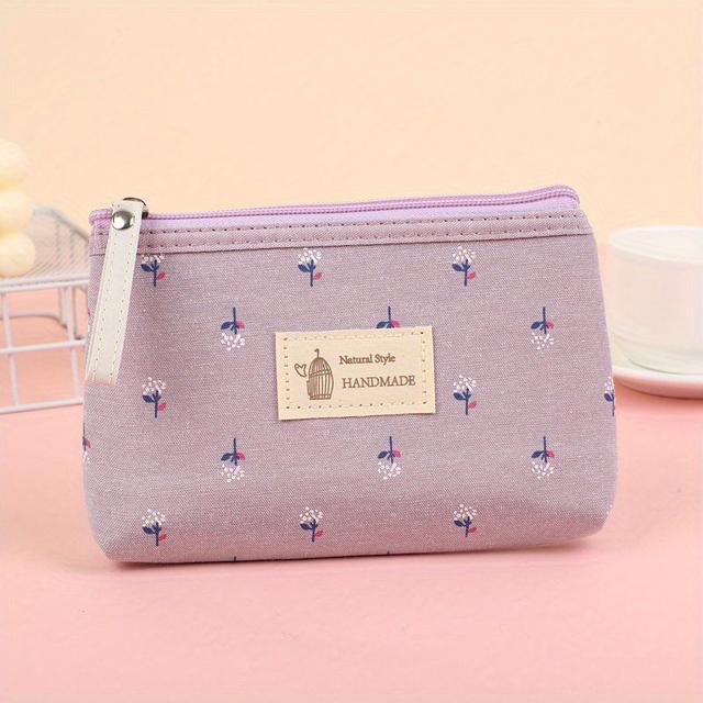 TEMU Print Canvas Makeup Bag Portable Small Zipper Wash Bag Multifunctional Bag