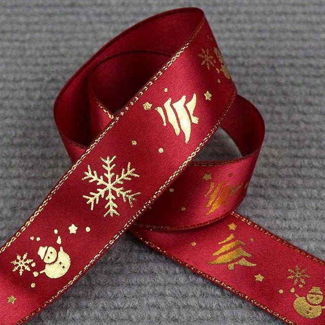 TEMU 1 unidade 5 Jardas 25mm Fita de Natal com Bronzeamento, Fita de Poliéster Estampada para Decoração de Natal, Embrulho de Presentes, Costura DIY e Tecido