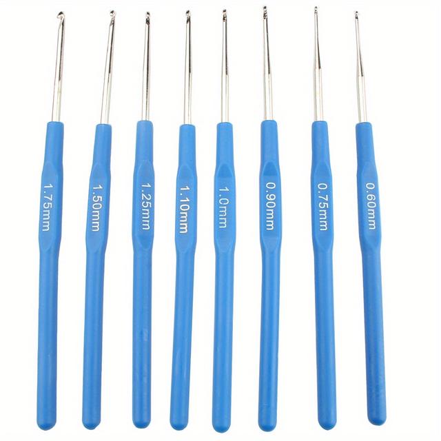 TEMU 8pcs Diy Knitting Blue Fine Hook Needle Set, Lace Knitting Hook Needle