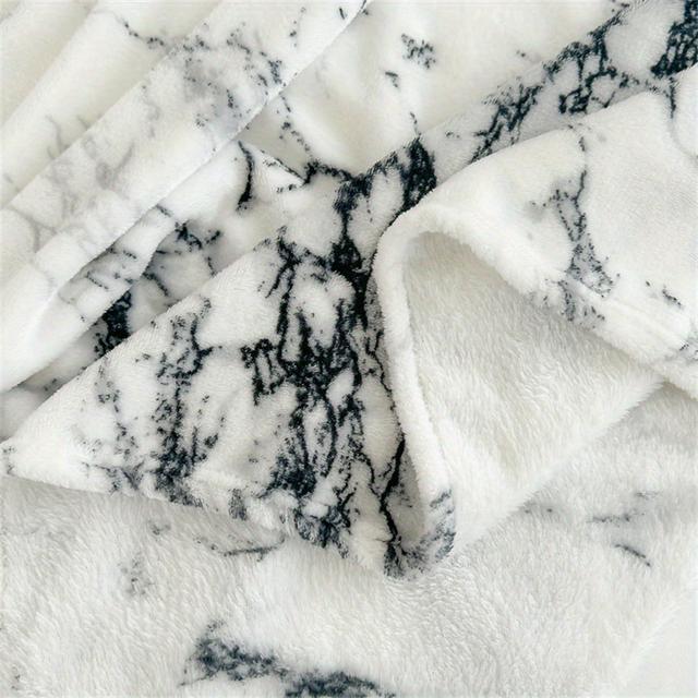 TEMU 1pc Marble Pattern Flannel Blanket | Contemporary Style, Polyester, Machine Washable, Suitable For All , Ideal For Bedroom And Living Room Decor
