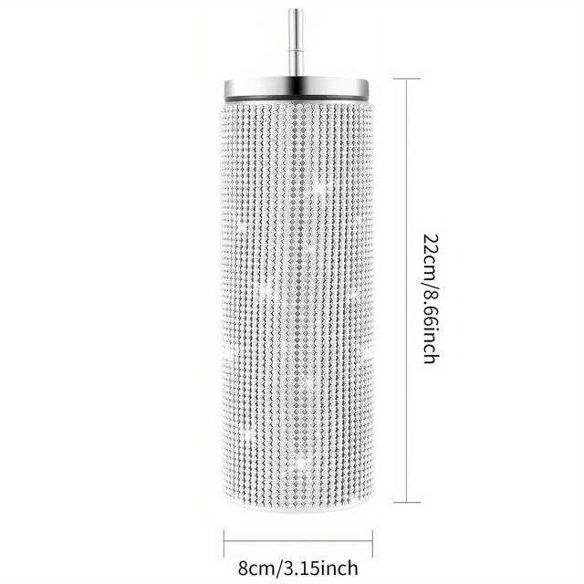 TEMU 1pc Sparkling 20oz Inlay Stainless Steel Straw Insulated Cup, Portable Large Capacity Car Flat Bottomed Cup,festival Gift 570ml Halloween Decorations