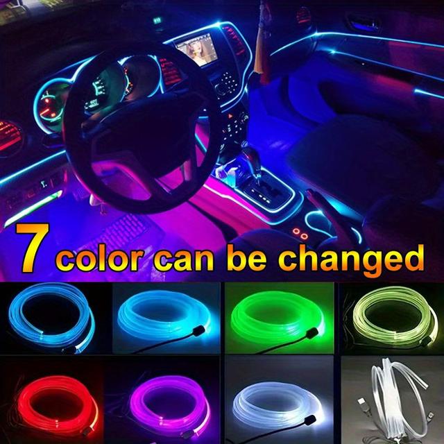 TEMU 3 Meters Usb-powered Led Car Interior Atmosphere Lights - 7 Color Changing, Diy Dashboard & Console Decoration, Cool White Light For Enhanced Nighttime Visibility, Lights For Car