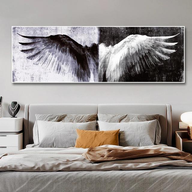 TEMU 1pc Rahmenlose Schwarz-Weiß-Engelsflügel-Leinwand-Kunstposter und Drucke Moderne Flügel-Leinwand-Gemälde an der Wand-Kunst-Bilder-Ausgangsdekoration kein Rahmen