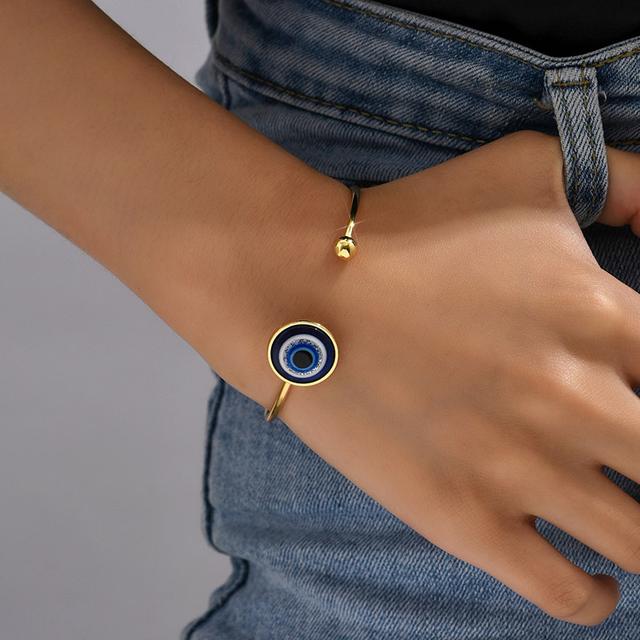 TEMU Simple Cuff Bangle Bracelet With Eye Shape Pattern Adjustable Hand Jewelry For Women & Girls