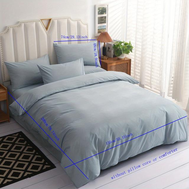 TEMU 3pcs 100% Cotton Morandi Color Solid Bedding Set For Bedroom Or Dormitory, 1 Duvet Cover + 2 Pillowcases (no Filling Included)