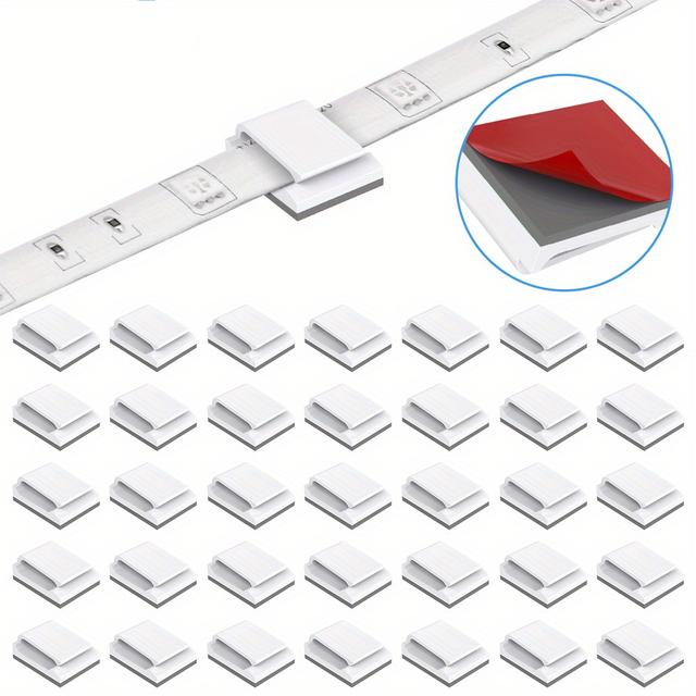 TEMU 100pack Strip Light Mounting Self-adhesive Bracket Clips For 8mm And 10mm Width Light Strips, Led Light Strip Clips, Cable Wire Organizer Clips For Vehicle, Office, Home And Camp