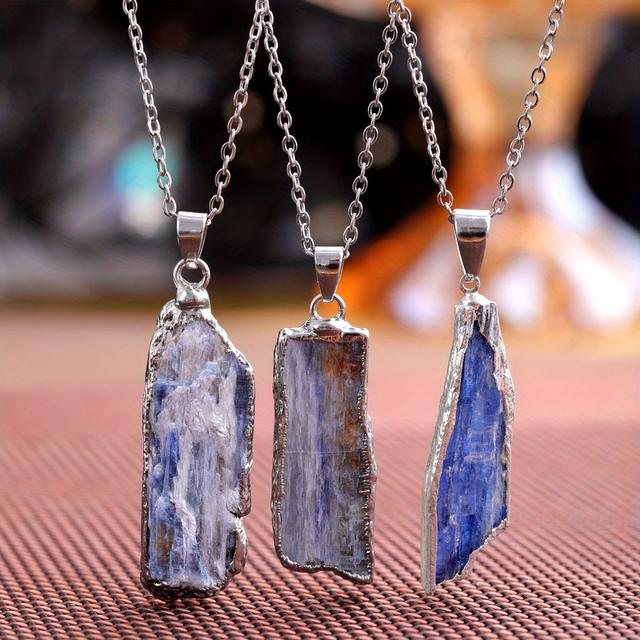 TEMU 1pc Cristal Natural, Colar de Cristal Azul Longo Irregular, Pingente Original de Cristal Natural, Colar de Cristal Azul Irregular