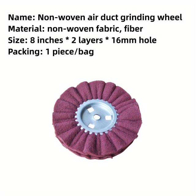 TEMU 8" Durable Non-woven Fabric Buffing Wheel For Air Ducts - 2 Layers, 16mm Hole, Carbonized Grit, Strong Grinding & Polishing Power