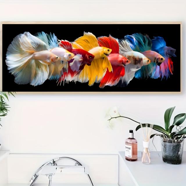 TEMU Vibrant Abstract Fish Canvas Art, 14"x40", Wall Decor For Living Room - Betta & Poster, 35, , Canvas Painting
