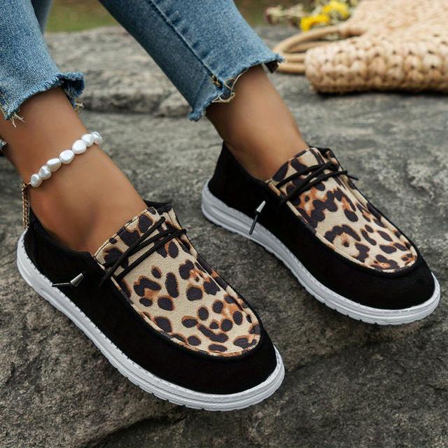 TEMU Women's Fashion Leopard Print Breathable Low Top Casual Shoes, Lightweight Non-slip Travel Walking Shoes